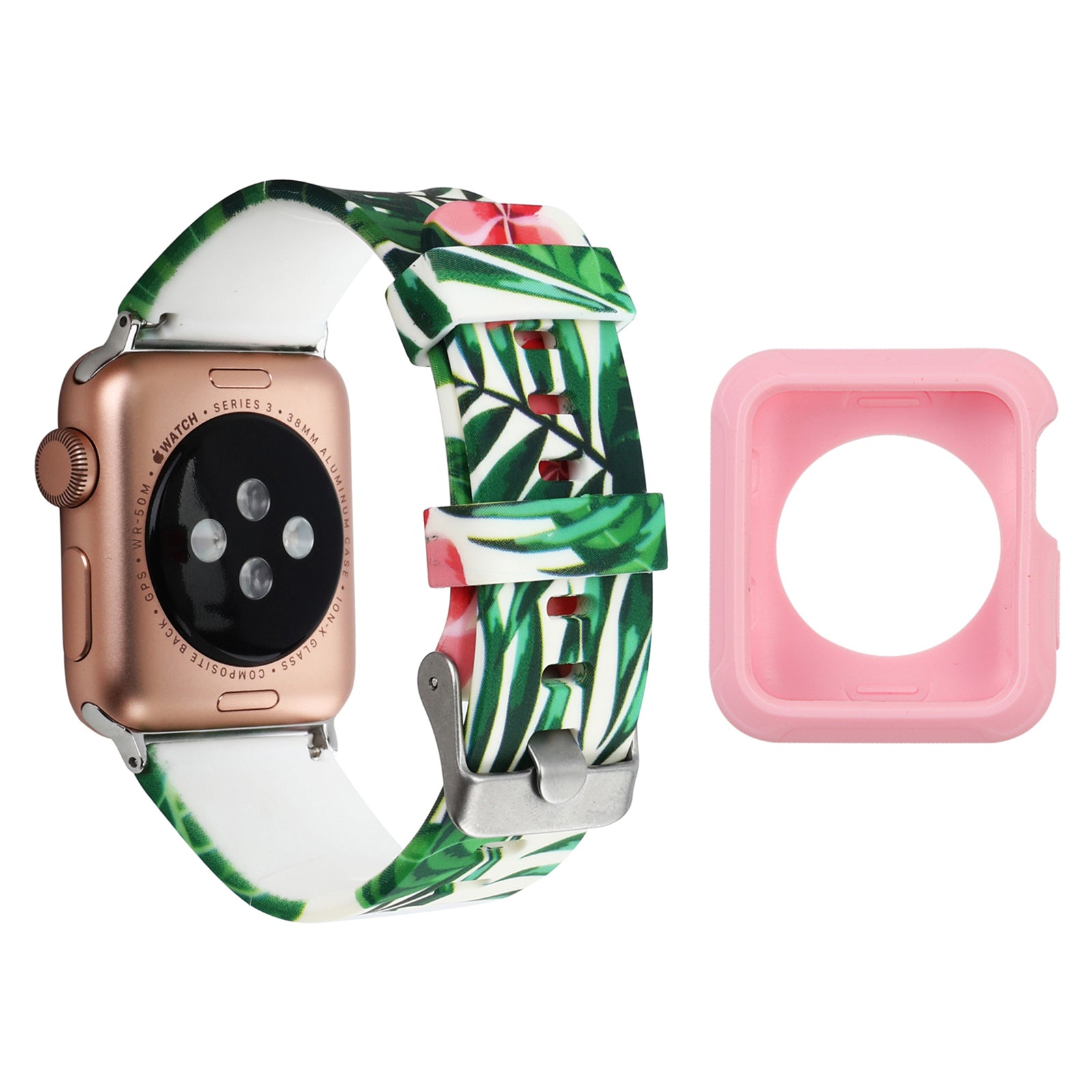 For Apple Watch Series 1 2 3 42mm Silicone Watch Band Pattern Printing Watch Strap with Pink TPU Case For Apple Watch Series 1 2 3 42mm Silicone Watch Band Pattern Printing Watch Strap with Pink TPU Case